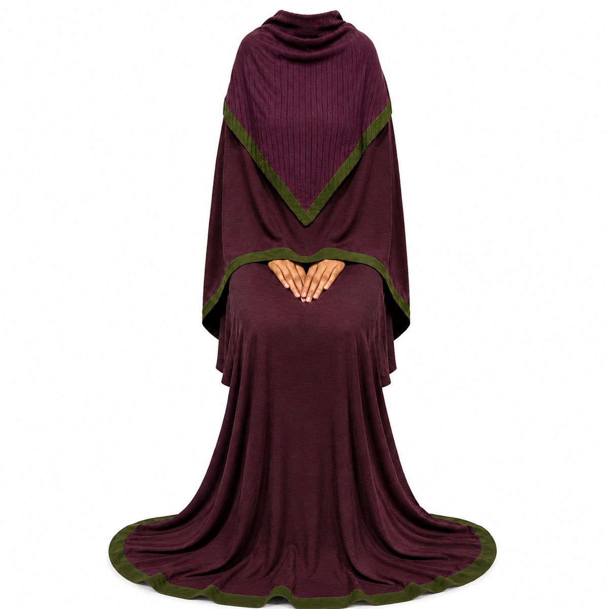 Soft Crush Abaya – Cherry Mocha (Olive Trim)