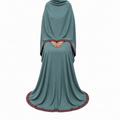 Soft Crush Abaya – Muted Teal (Maroon Trim)