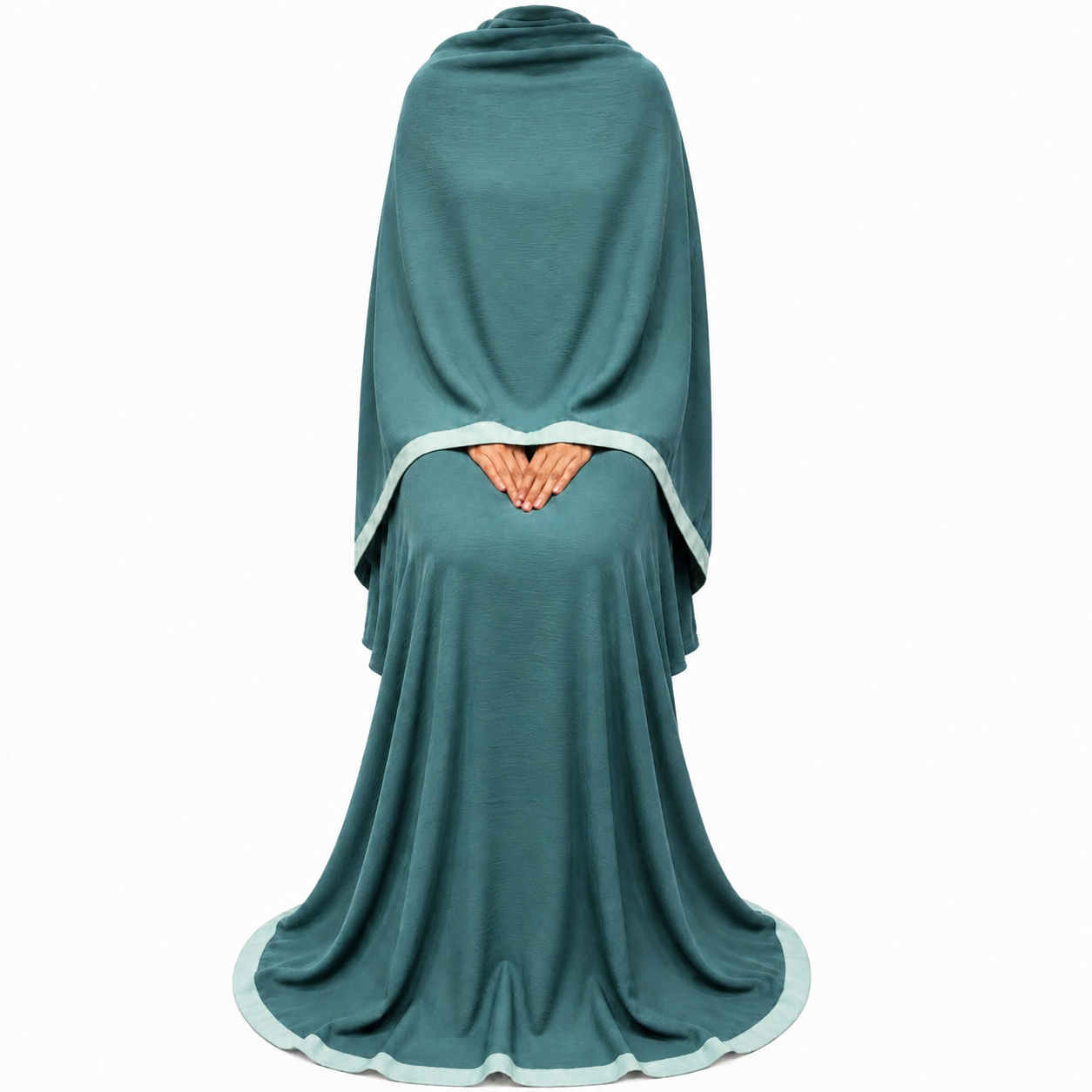 Soft Crush Abaya – Ocean Teal (Mint Trim)
