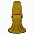Soft Crush Abaya – Mustard Olive (Plum Trim)