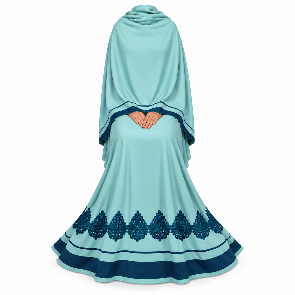 Dubai Abaya | Dusty Aqua With Deep Teal