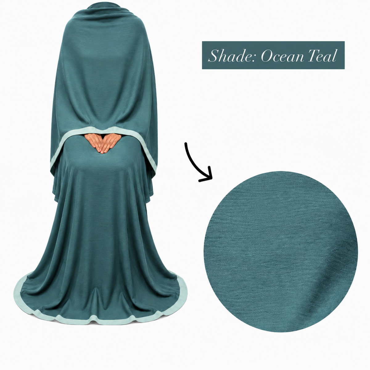 Soft Crush Abaya – Ocean Teal (Mint Trim)