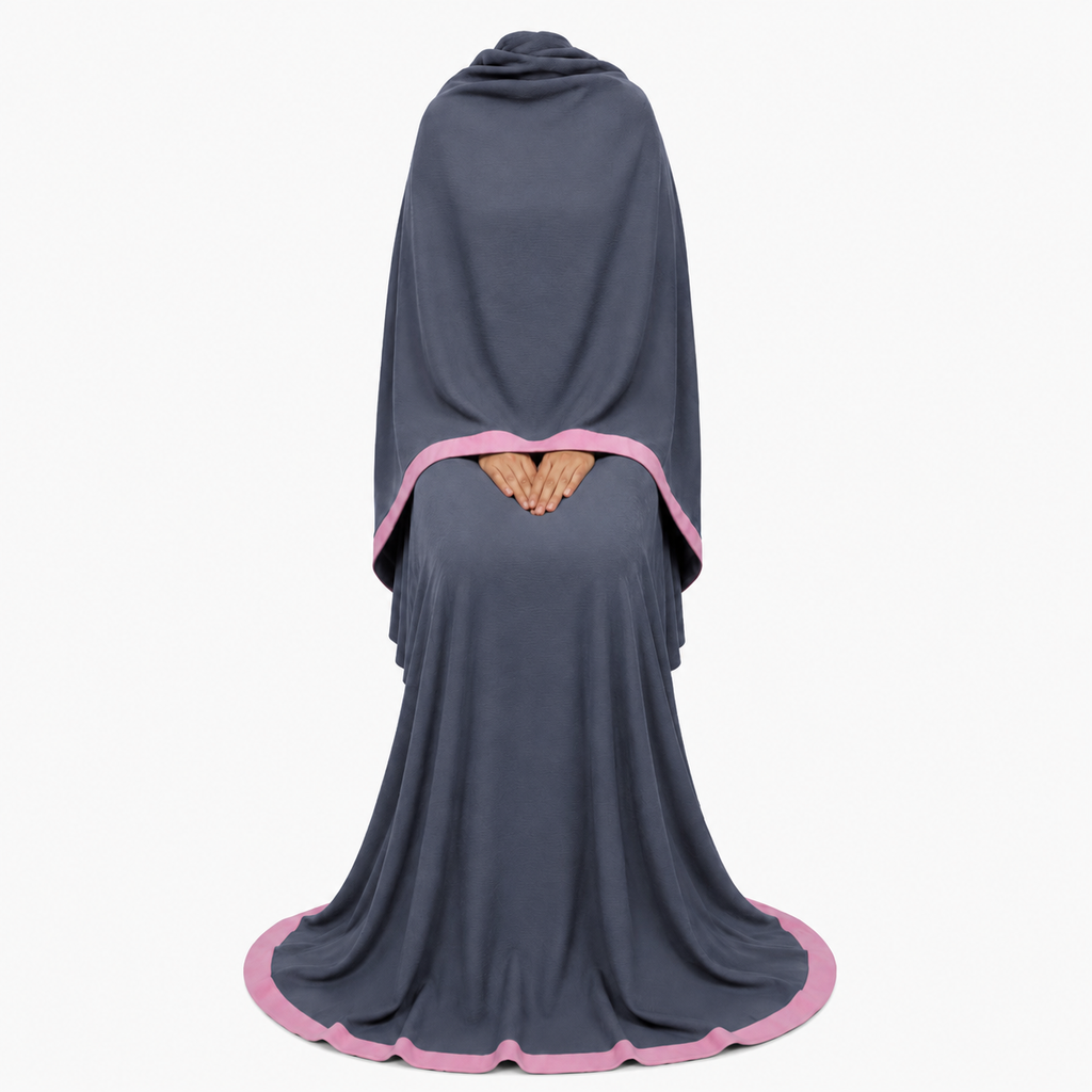 Soft Crush Abaya – Dark Slate (Pink Trim)