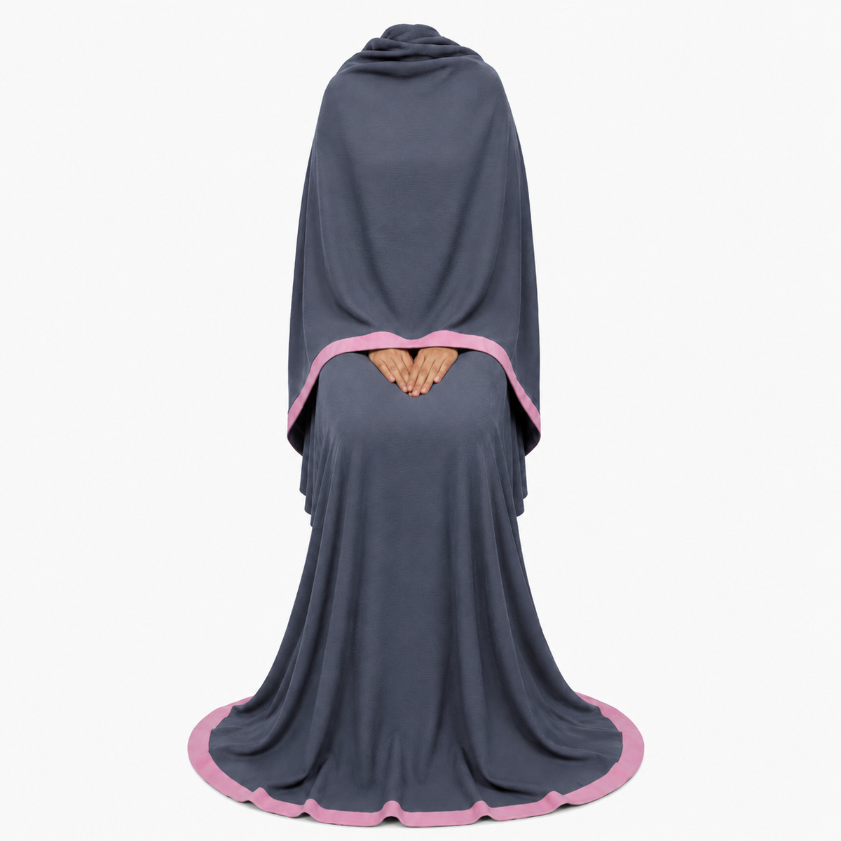 Soft Crush Abaya – Dark Slate (Pink Trim)