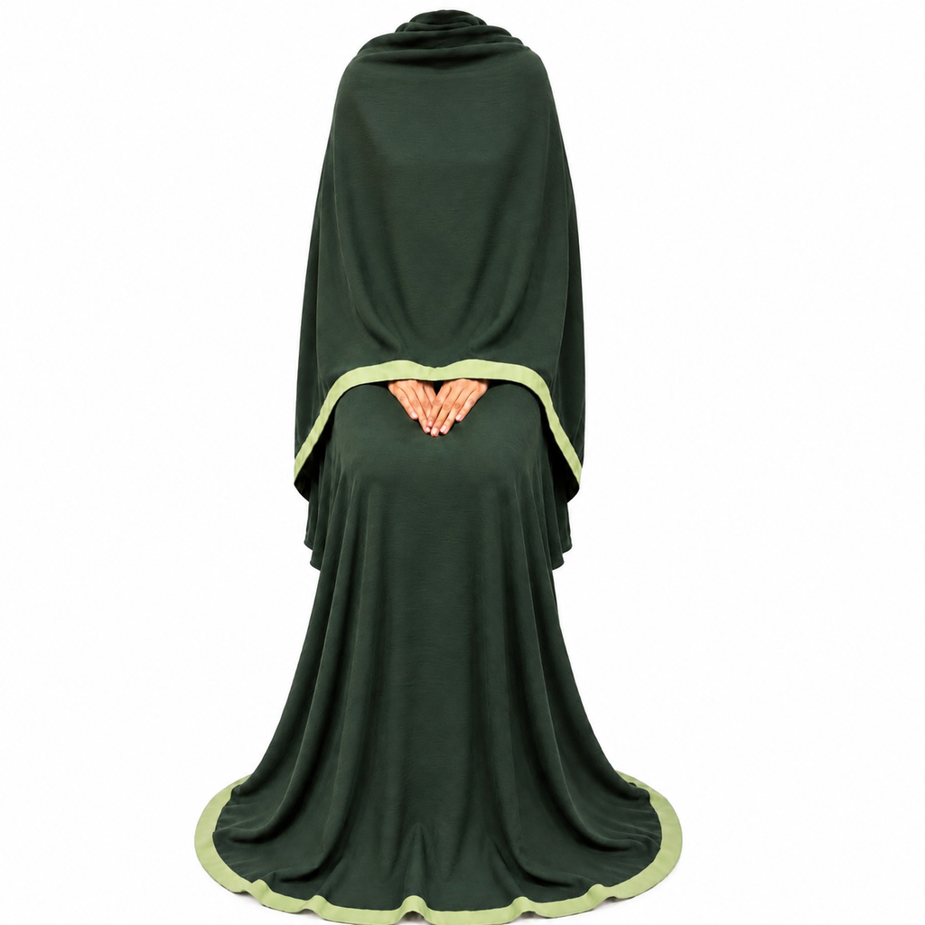 Soft Crush Abaya – Dark Olive (Mint Trim)