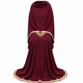 Soft Crush Abaya – Maroon (Beige Trim)