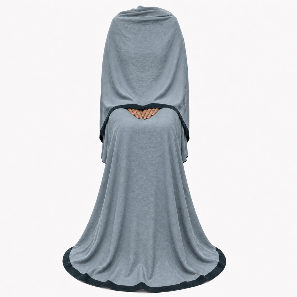 Soft Crush Abaya – Ash Grey (Black Trim)