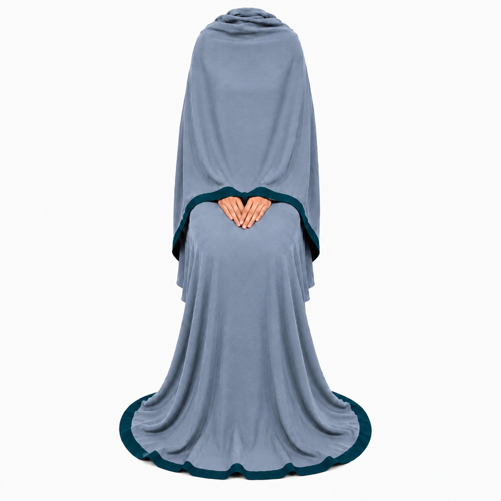 Soft Crush Abaya – Ash Grey (Teal Trim)