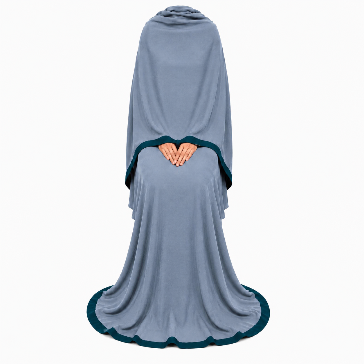 Soft Crush Abaya – Ash Grey (Teal Trim)