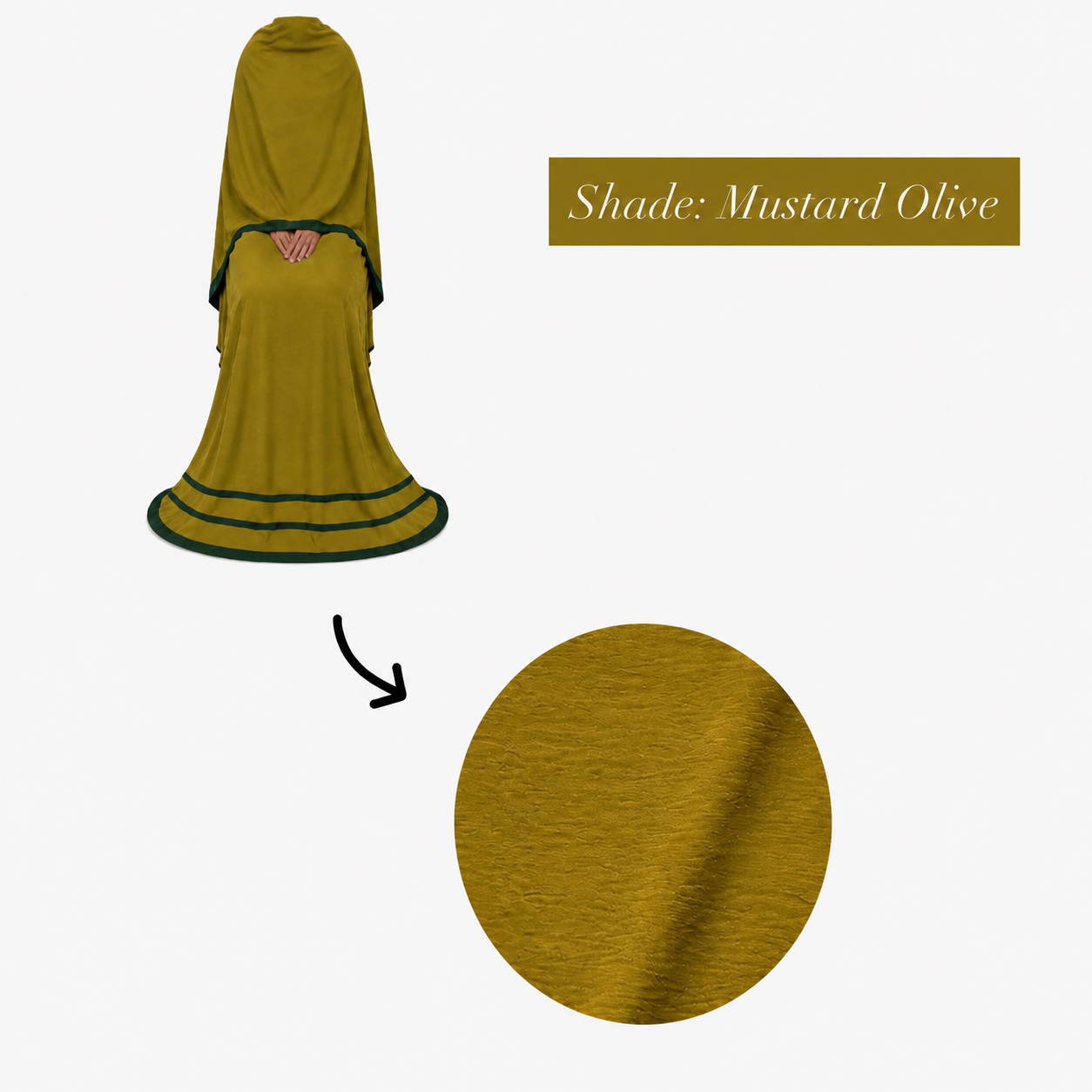 Soft Crush Abaya – Mustard Olive (Green Trim)