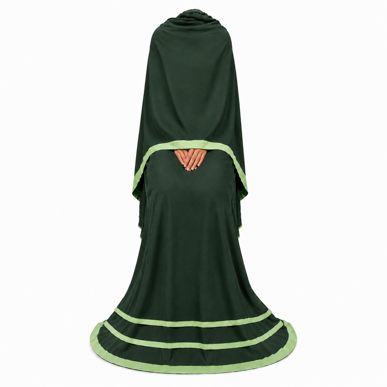 Soft Crush Abaya – Dark Olive (Sage Trim)