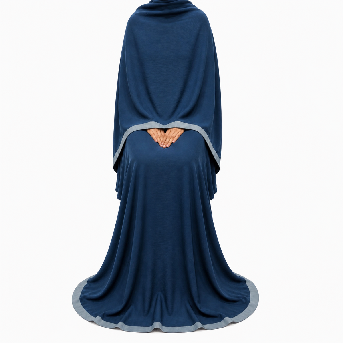 Soft Crush Abaya – Petrol Blue (Grey Trim)