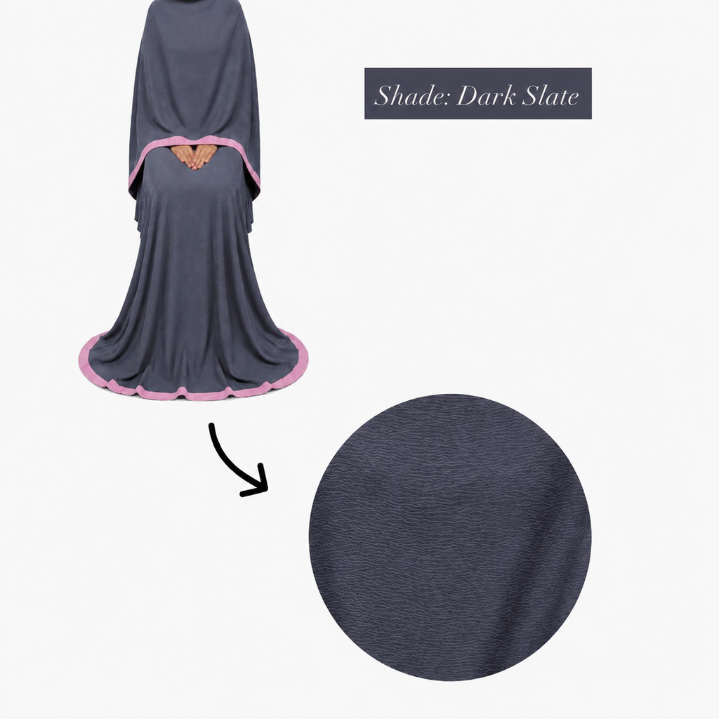 Soft Crush Abaya – Dark Slate (Pink Trim)