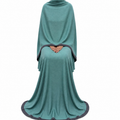 Soft Crush Abaya – Muted Teal (Grey Trim)