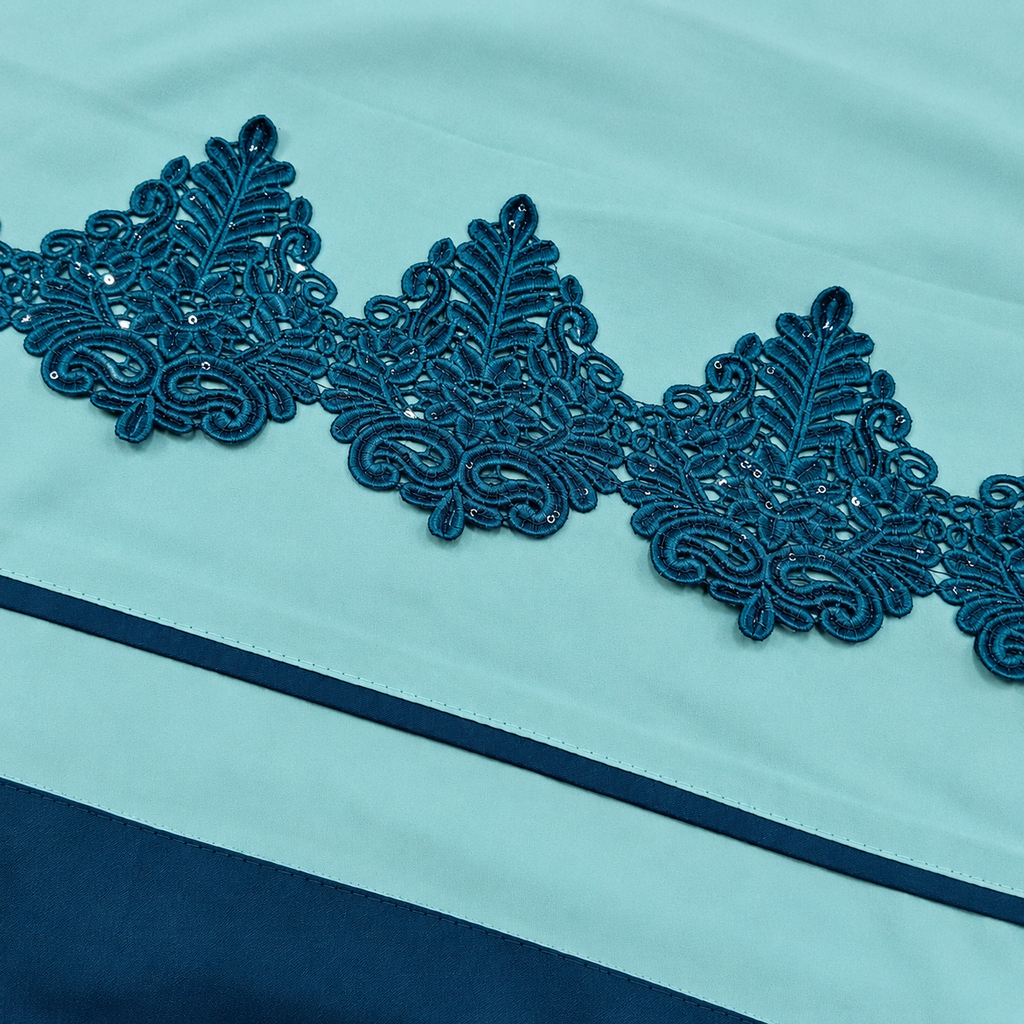 Dubai Abaya | Dusty Aqua With Deep Teal