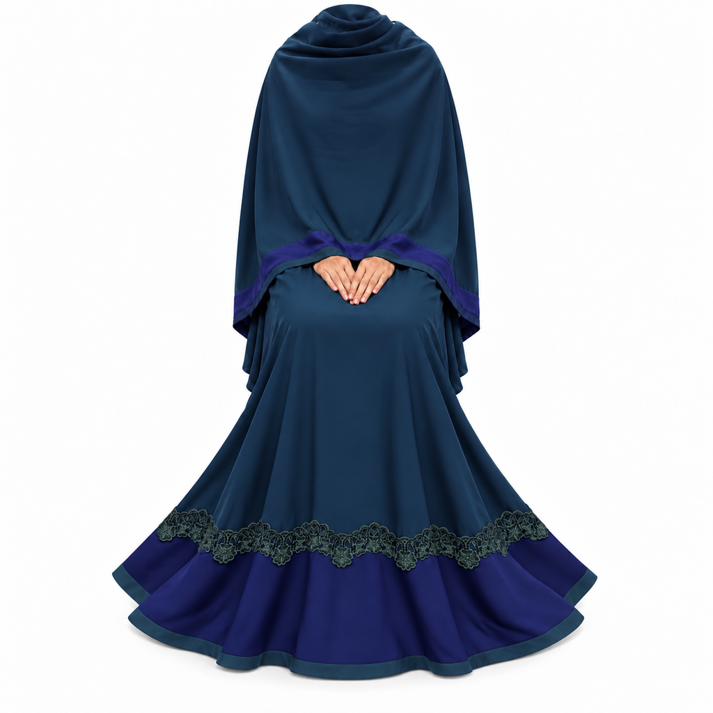 Dubai Abaya | Peacock Blue With Deep Navy