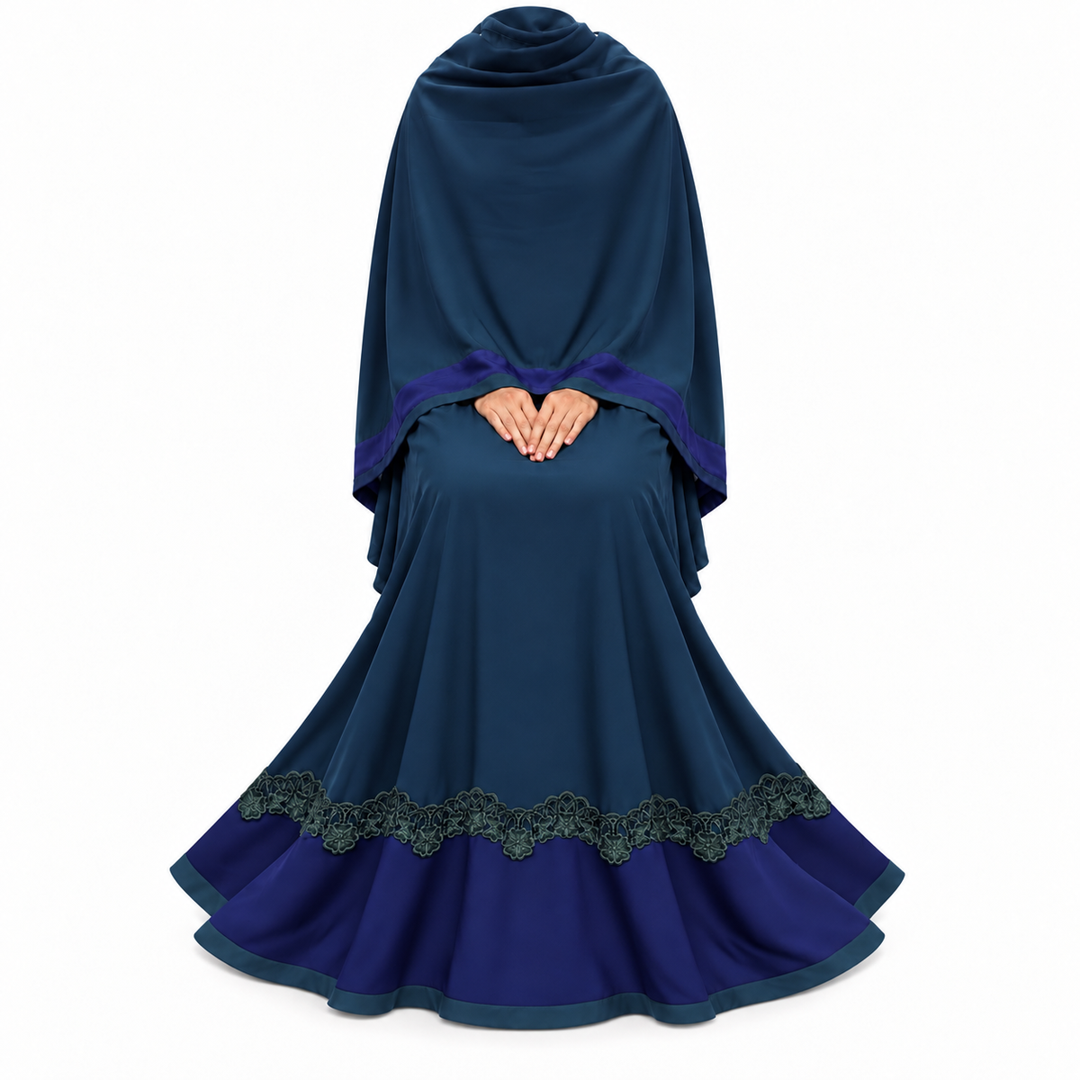 Dubai Abaya | Peacock Blue With Deep Navy