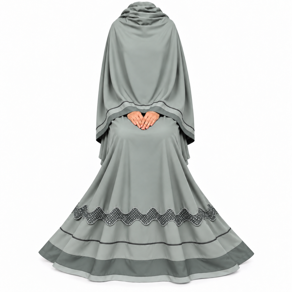 Dubai Abaya | Sage Grey With Charcoal Grey