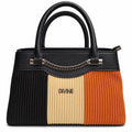 Color-block corduroy tote with chain accent