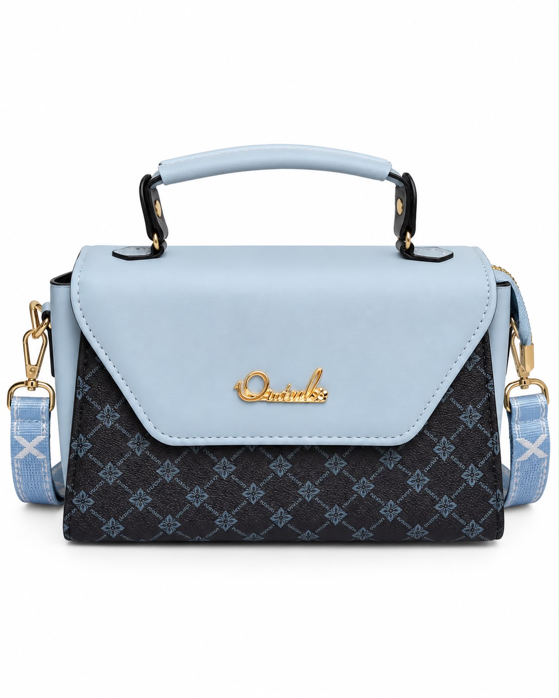Sky blue flap bag with diamond-print base
