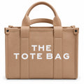 Camel leather tote with graphic text print