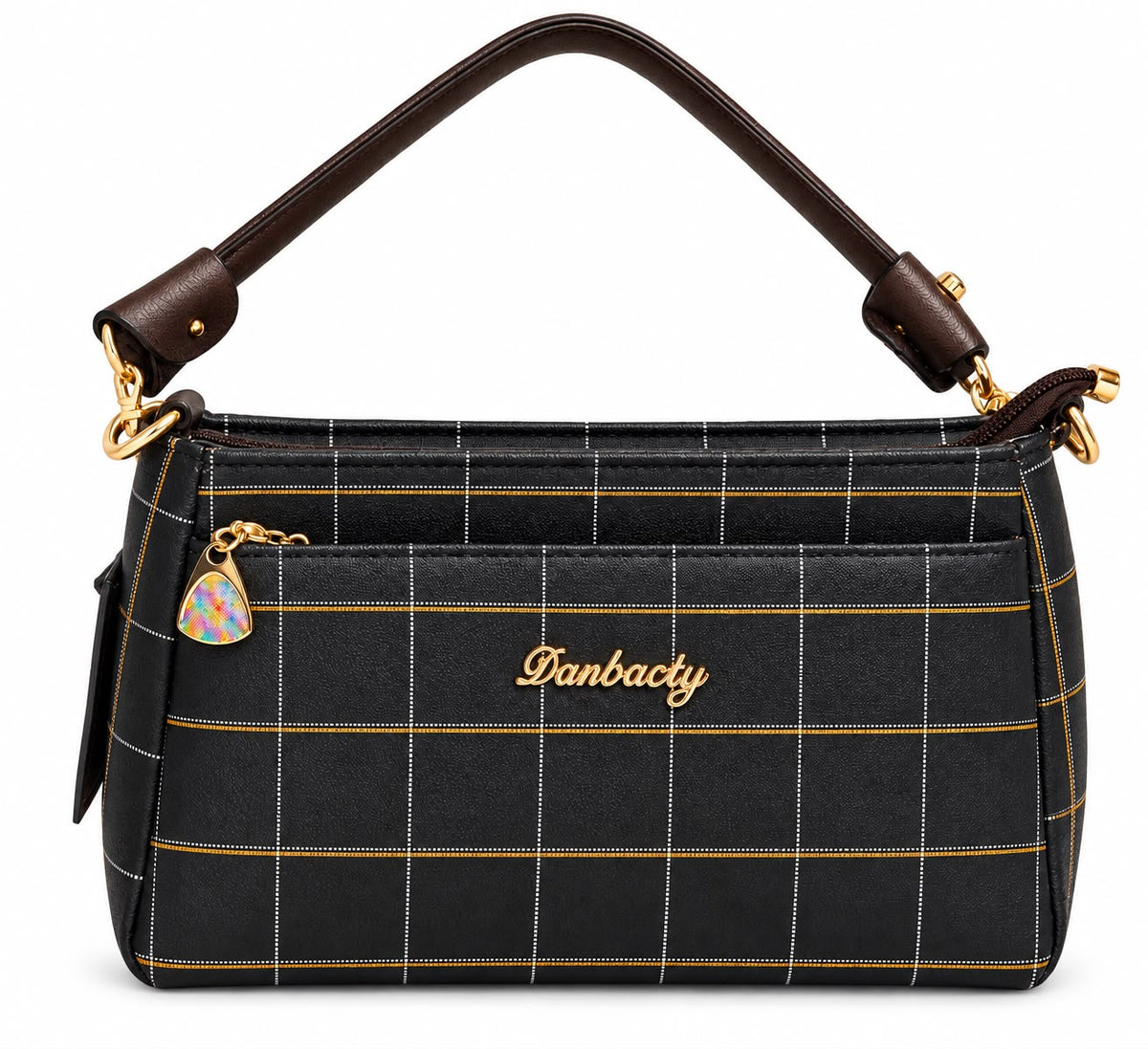 Black windowpane check baguette bag