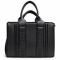 Black structured tote with embossed detail