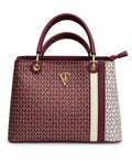 Burgundy and cream monogram structured tote