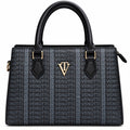 Black and grey monogram structured tote
