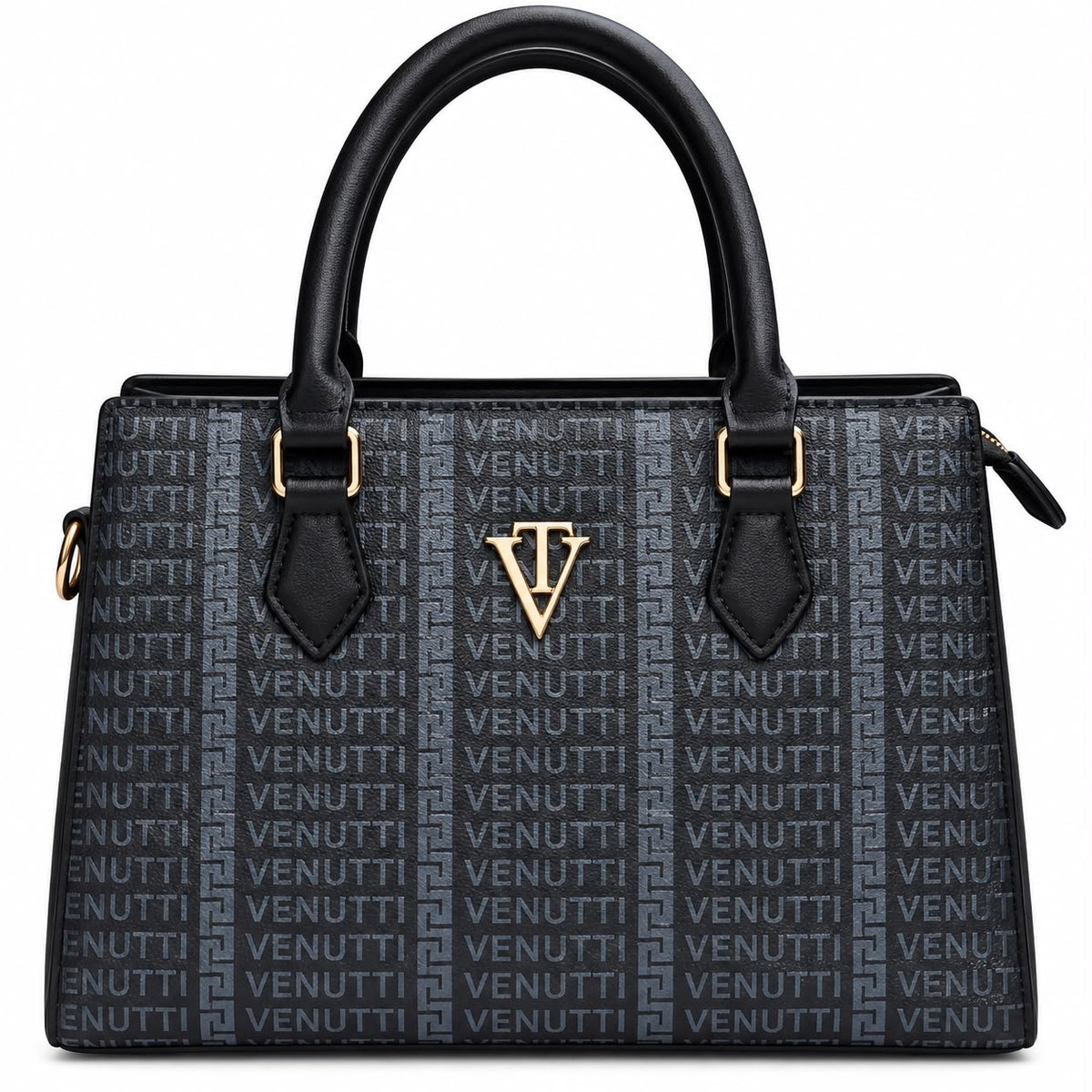 Black and grey monogram structured tote