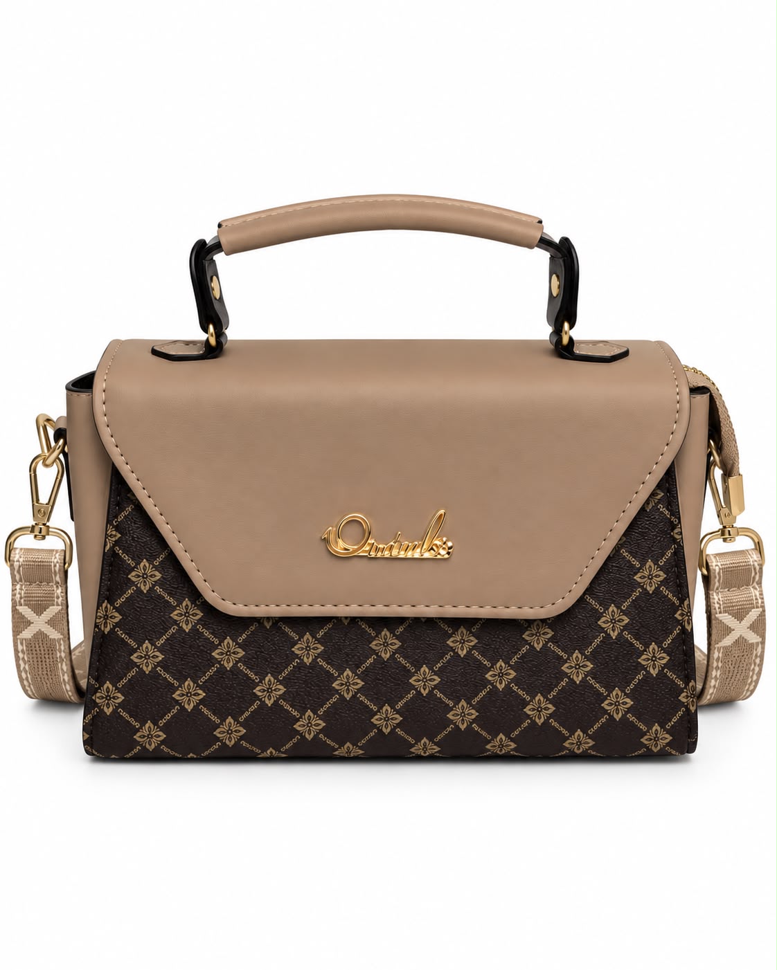 Taupe flap bag with diamond-print base