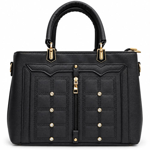 Black structured satchel with crystal studs