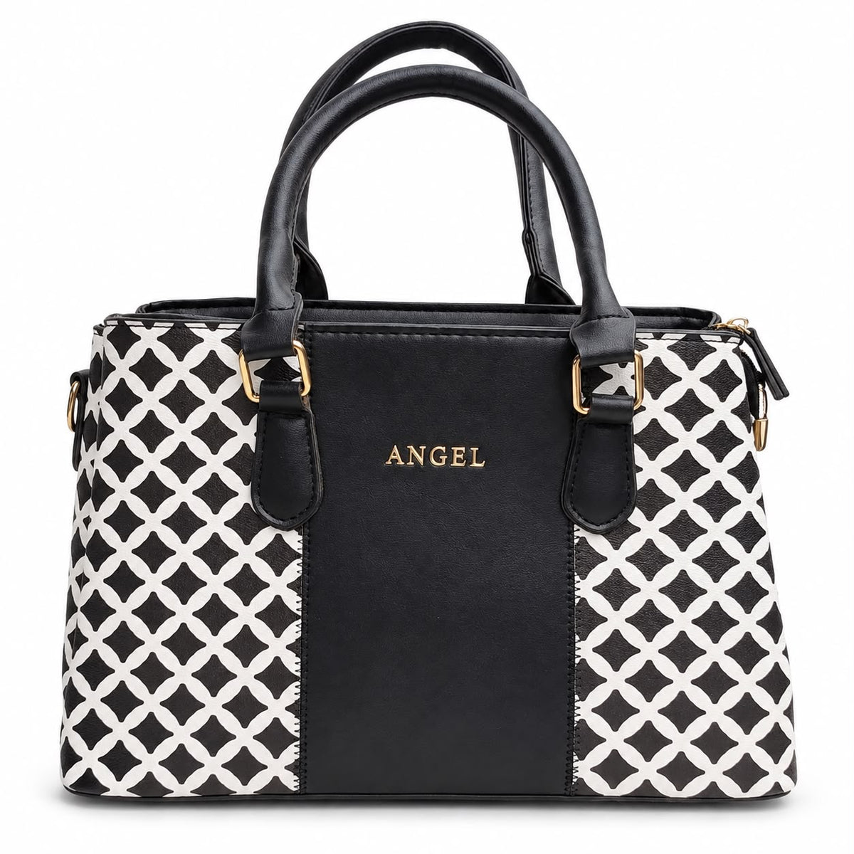 Black and white trellis print tote