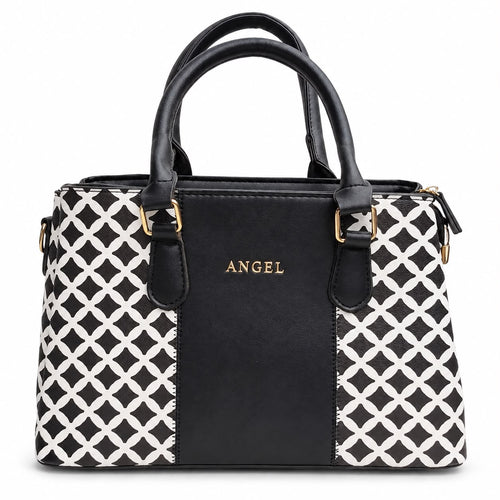 Black and white trellis print tote