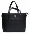 Black pebbled tote with embossed band