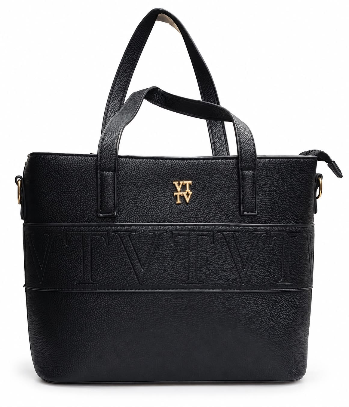 Black pebbled tote with embossed band