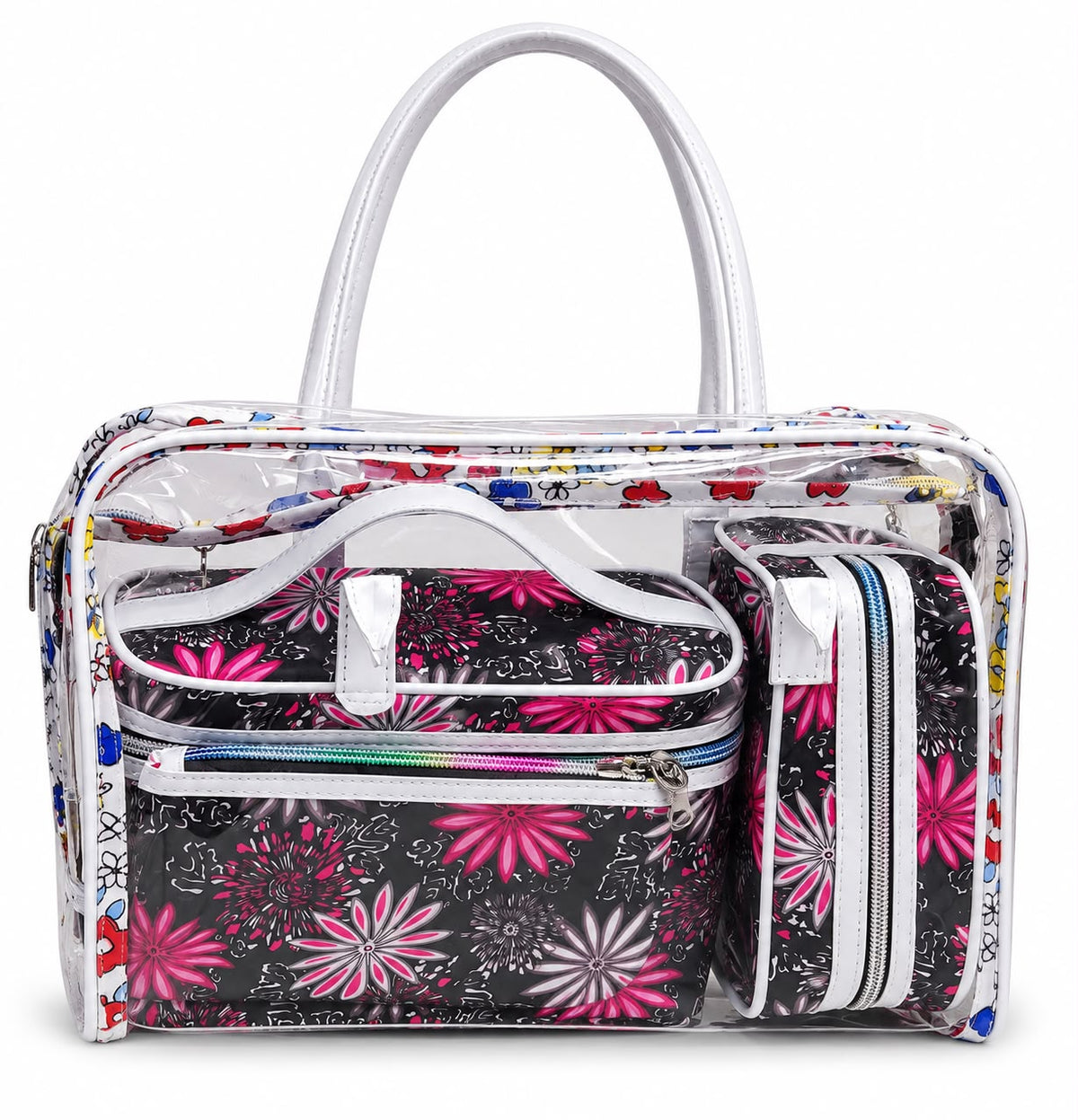 Clear PVC tote with floral pouch set