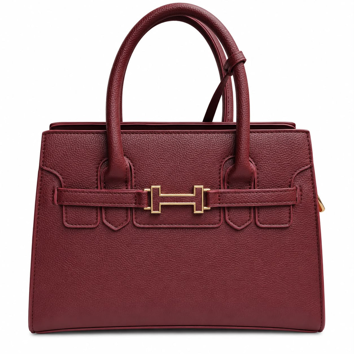 Burgundy satchel with gold buckle detail